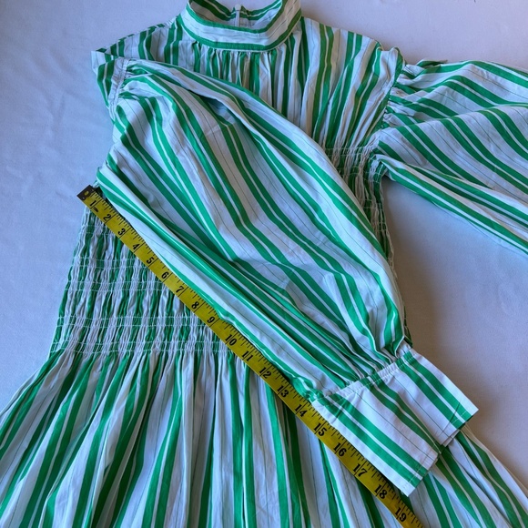Ganni Balloon Sleeve Striped Cotton Dress with smocked middle - Picture 10 of 14